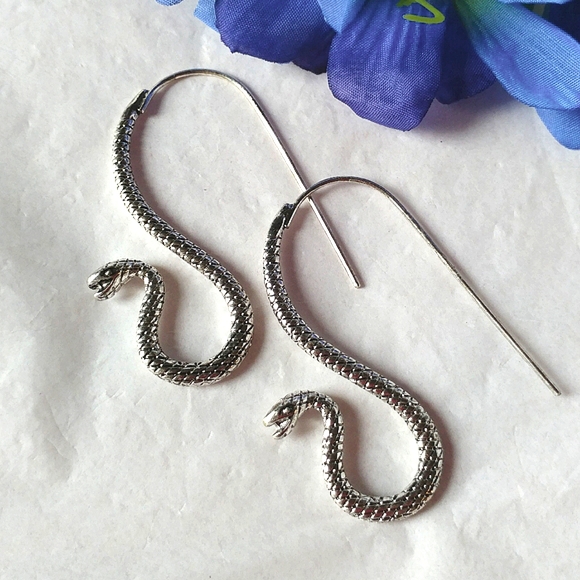 SNAKE EARRINGS - SILVERTONE - 2 1/4" LONG - Picture 4 of 4